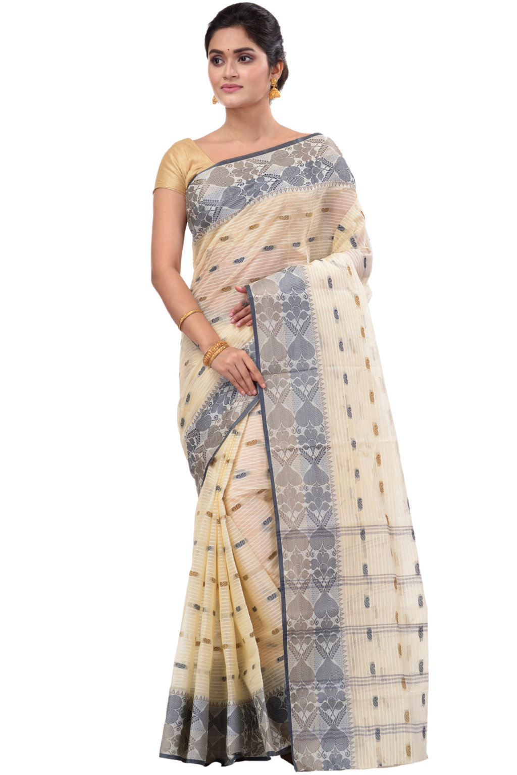 Black Brown Pure Cotton Aged_Women Tant Saree (402)
